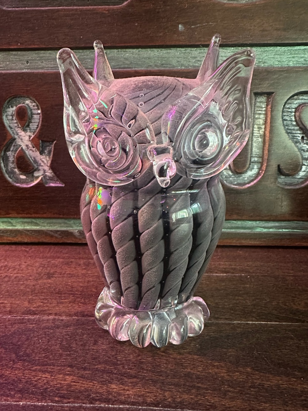 Vintage Glass Owl Made in Italy • V. Nason & C. Murano Gray Smoke Feathers